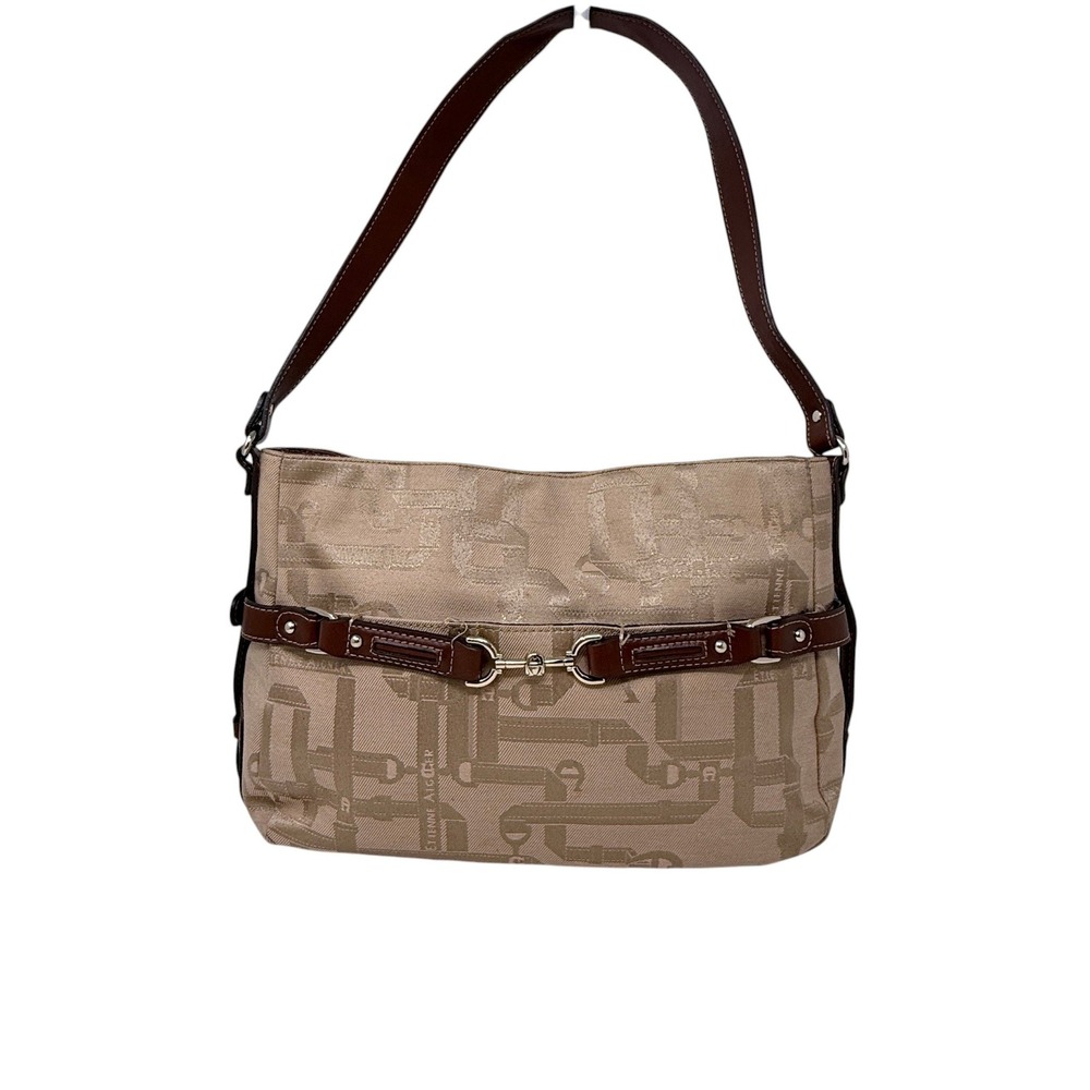 Etienne Aigner Y2K Equestrian Purse Jacquard Horsebit Shoulder Bag Leather Trim